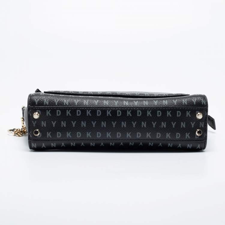 Pre Owned DKNY Black/Grey Coated Canvas Ava Zip Crossbody Bag