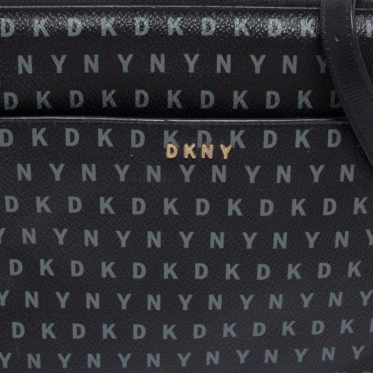 Pre Owned DKNY Black/Grey Coated Canvas Ava Zip Crossbody Bag