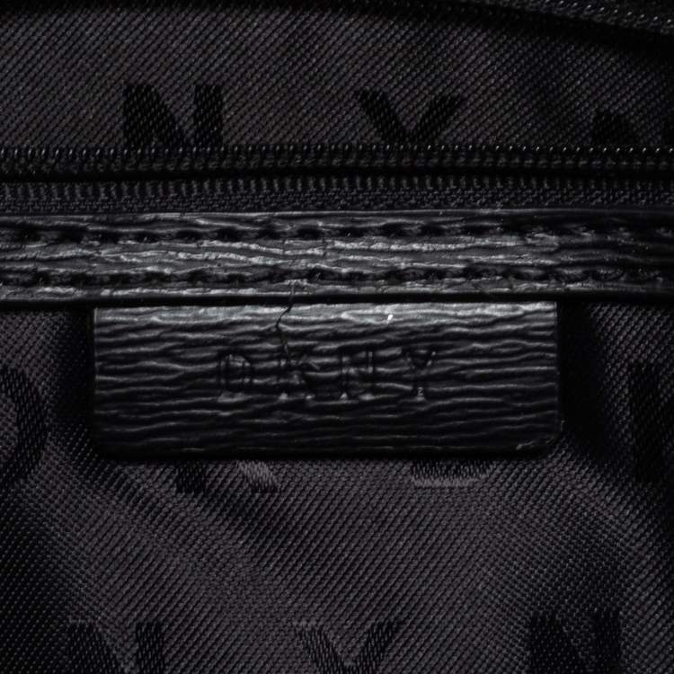 Pre Owned DKNY Black/Grey Coated Canvas Ava Zip Crossbody Bag