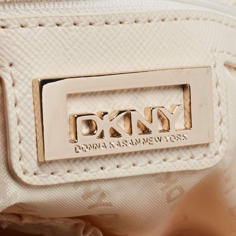 Pre Owned DKNY Beige Quilted Leather Side Chain Turnlock Tote