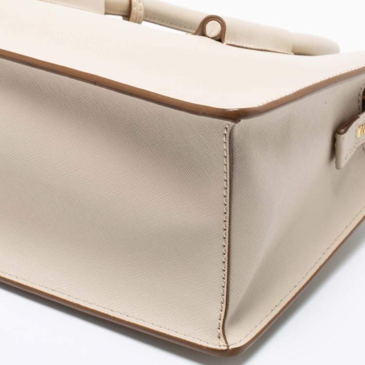 Pre Owned DKNY Off White Saffiano Leather Zip Satchel 