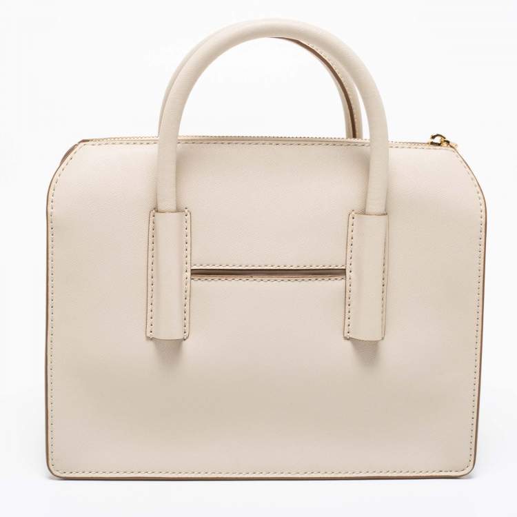 Pre Owned DKNY Off White Saffiano Leather Zip Satchel 