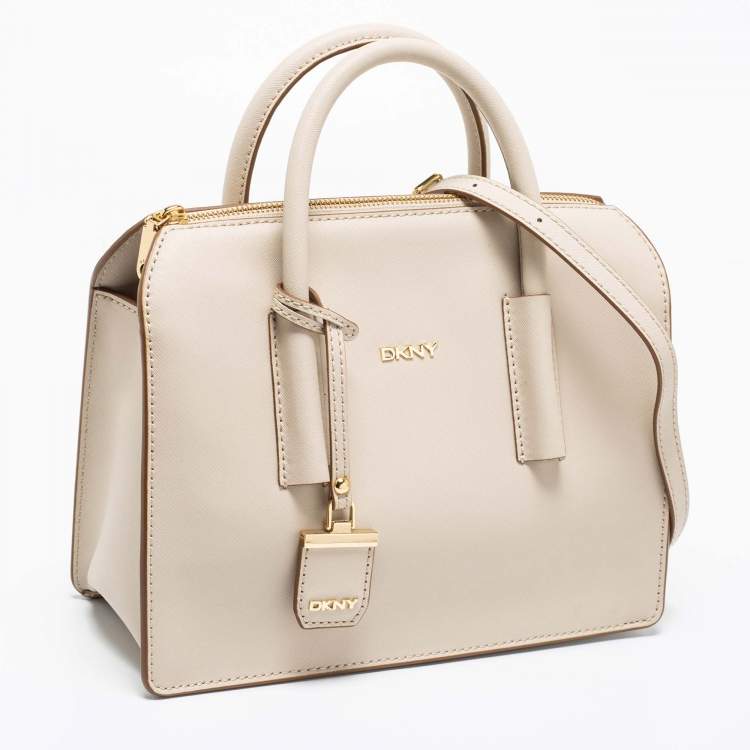 Pre Owned DKNY Off White Saffiano Leather Zip Satchel 