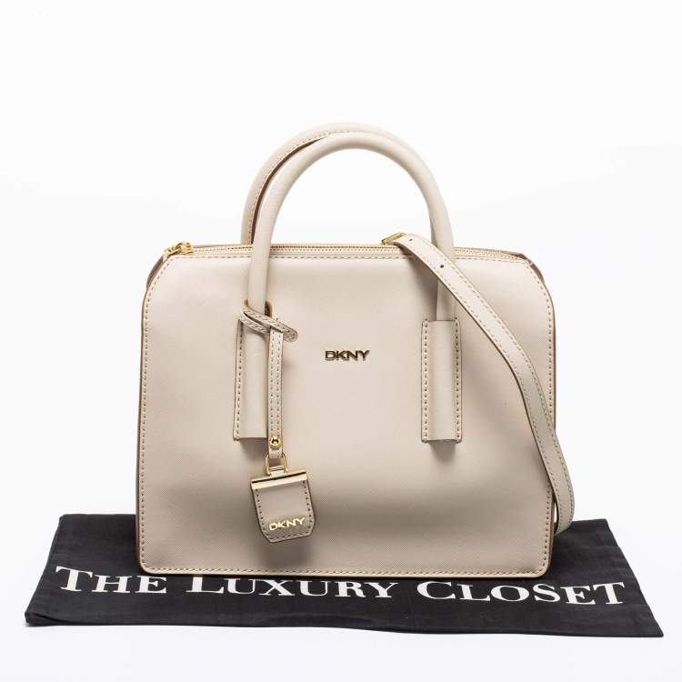 Pre Owned DKNY Off White Saffiano Leather Zip Satchel 