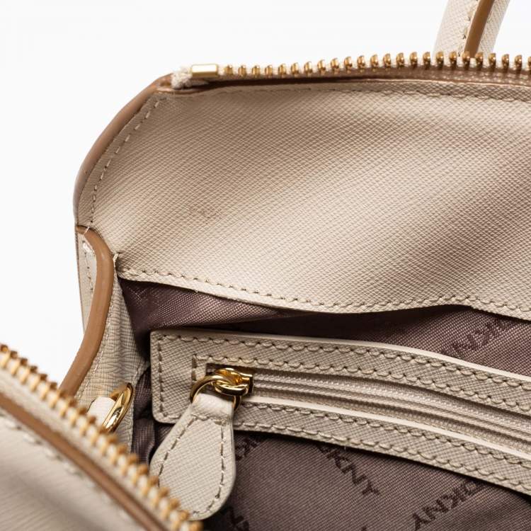Pre Owned DKNY Off White Saffiano Leather Zip Satchel 