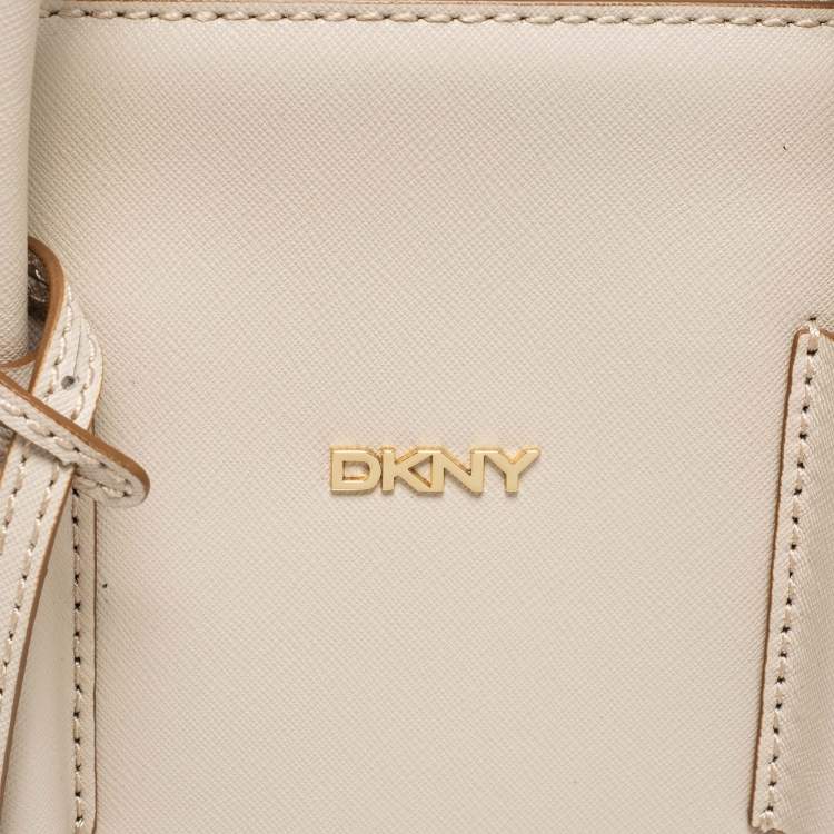 Pre Owned DKNY Off White Saffiano Leather Zip Satchel 