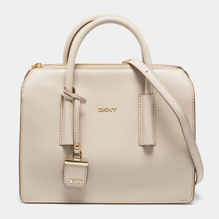 Pre Owned DKNY Off White Saffiano Leather Zip Satchel 