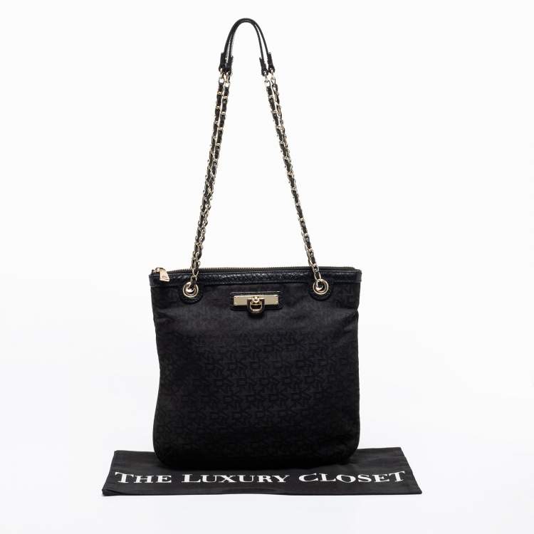 Pre Owned DKNY Black Signature Canvas Chain Shoulder Bag