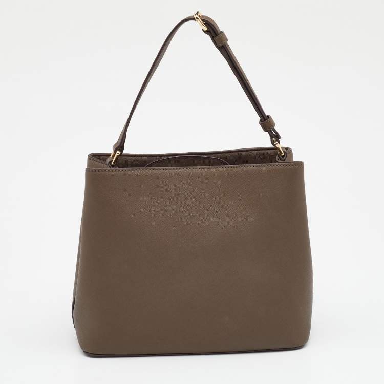 Pre Owned DKNY Olive Green Leather Bryant Bucket Bag