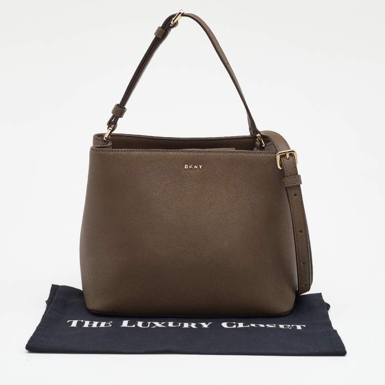 Pre Owned DKNY Olive Green Leather Bryant Bucket Bag