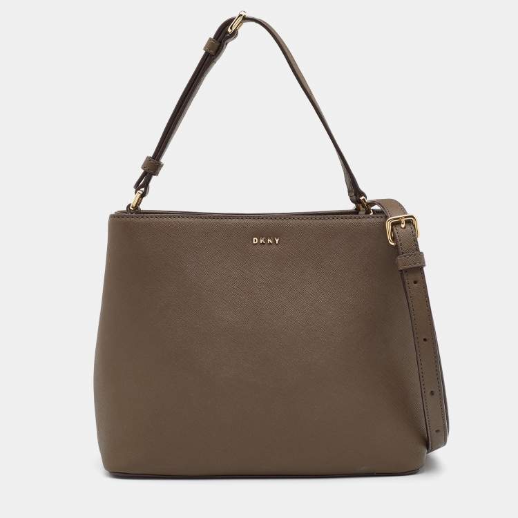 Pre Owned DKNY Olive Green Leather Bryant Bucket Bag