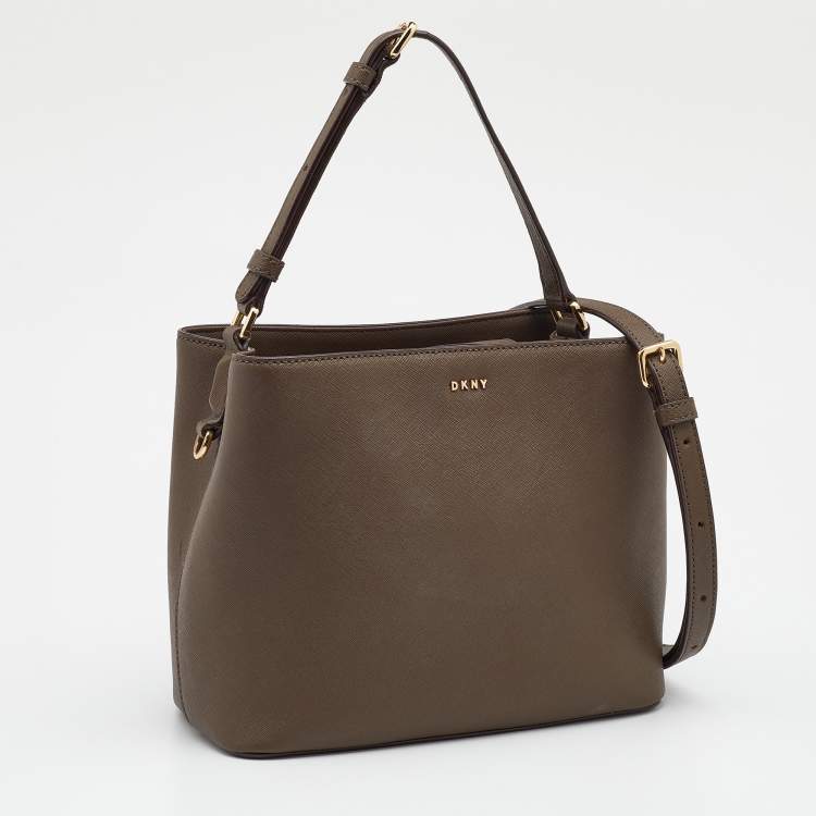 Pre Owned DKNY Olive Green Leather Bryant Bucket Bag