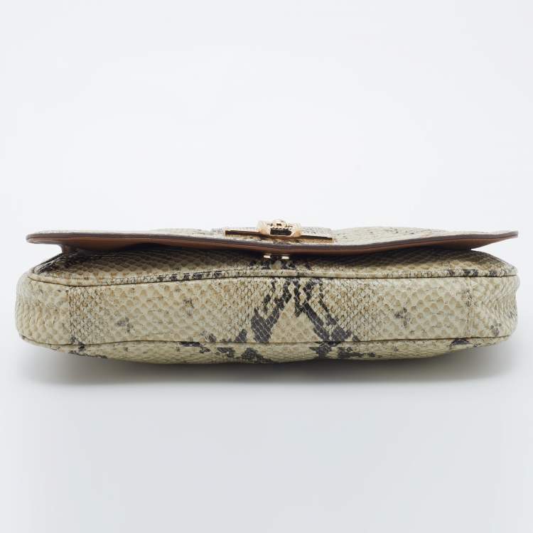 Pre Owned DKNY Beige Python Embossed Leather Shoulder Bag