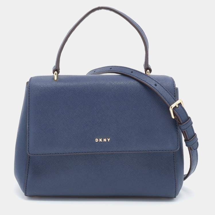 Pre Owned DKNY Navy Blue Saffiano Leather Top Handle Bag
