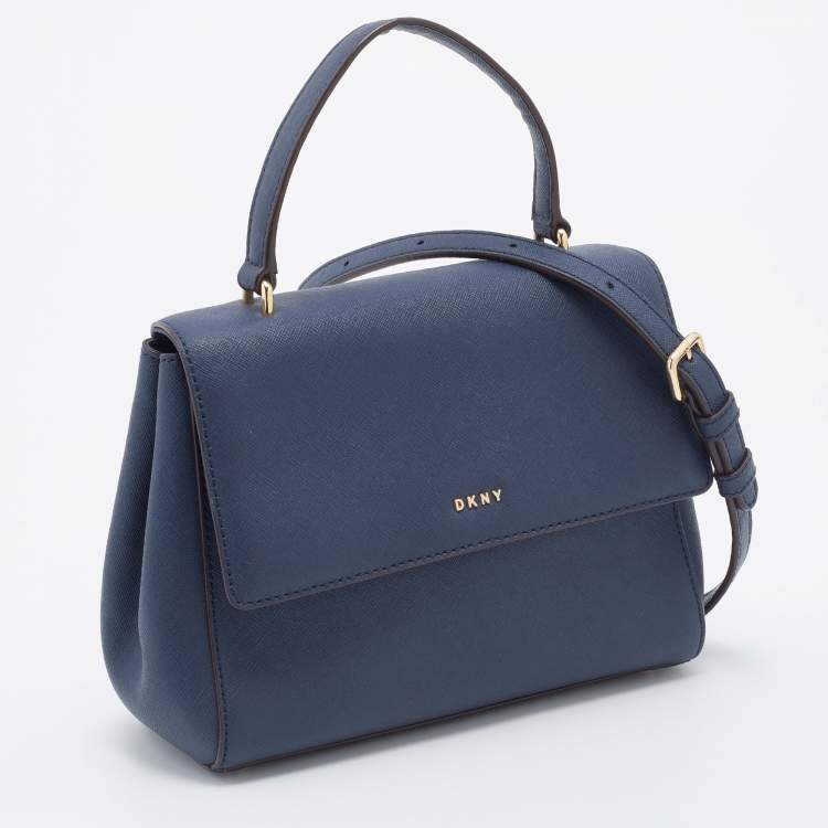Pre Owned DKNY Navy Blue Saffiano Leather Top Handle Bag