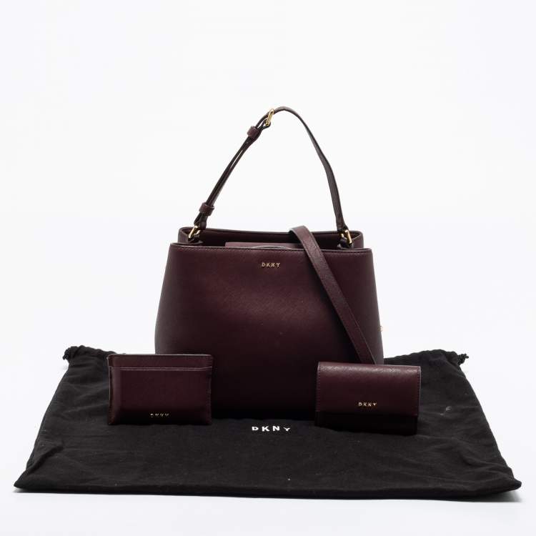 Pre Owned DKNY Burgundy Leather Bucket Bag