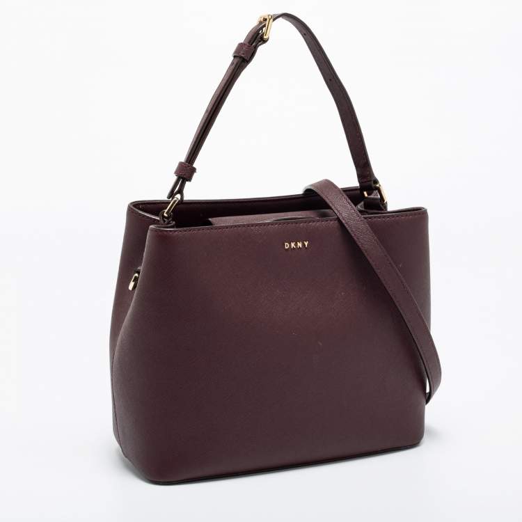 Pre Owned DKNY Burgundy Leather Bucket Bag