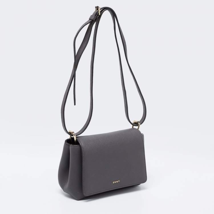 Pre Owned DKNY Grey Saffiano Leather Robinson Flap Crossbody Bag