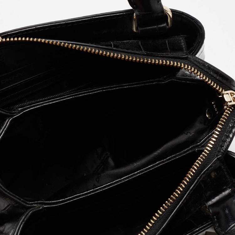 Pre Owned DKNY Black Croc Embossed Leather Zip Satchel