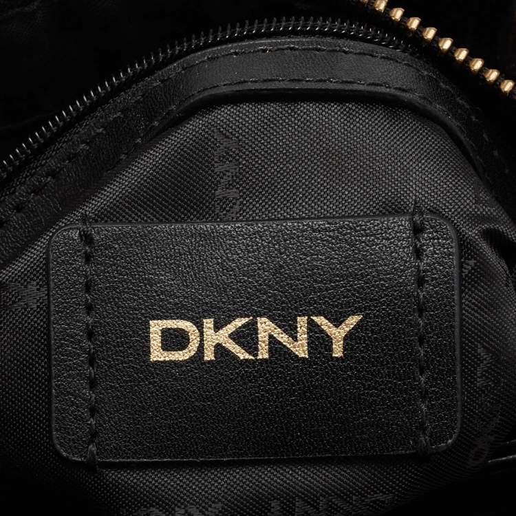 Pre Owned DKNY Black Croc Embossed Leather Zip Satchel