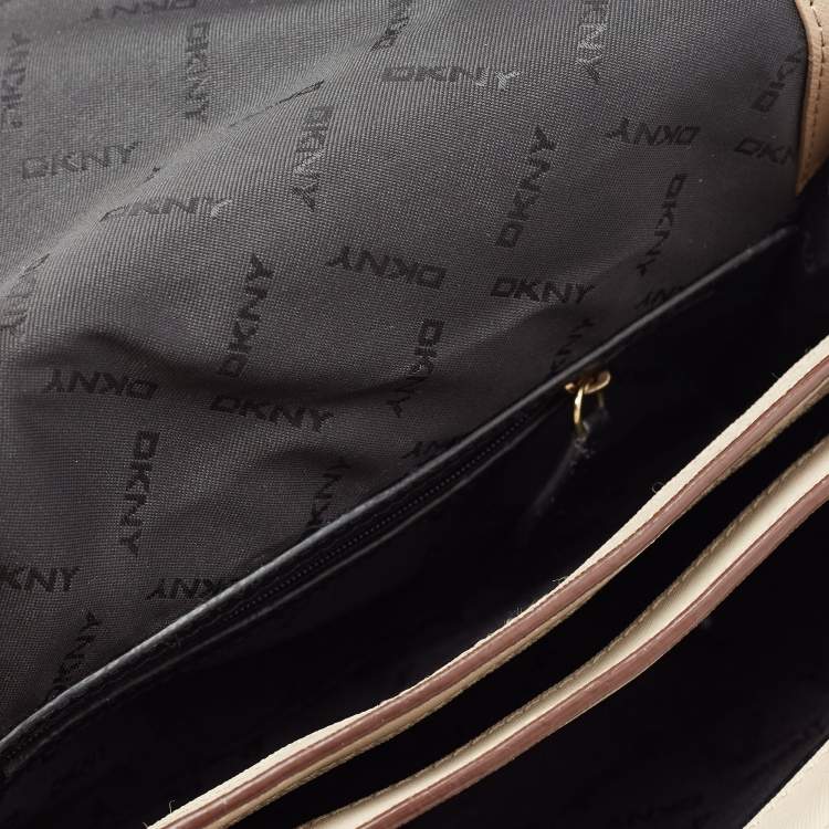Pre Owned DKNY Brown/Beige Leather Flap Crossbody Bag