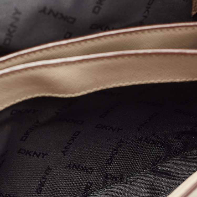 Pre Owned DKNY Brown/Beige Leather Flap Crossbody Bag
