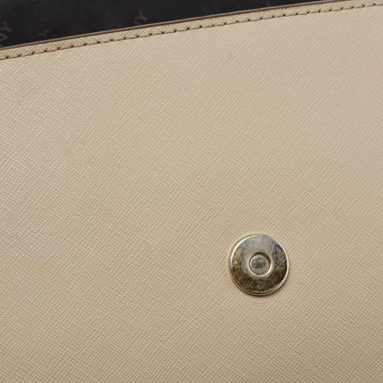 Pre Owned DKNY Brown/Beige Leather Flap Crossbody Bag