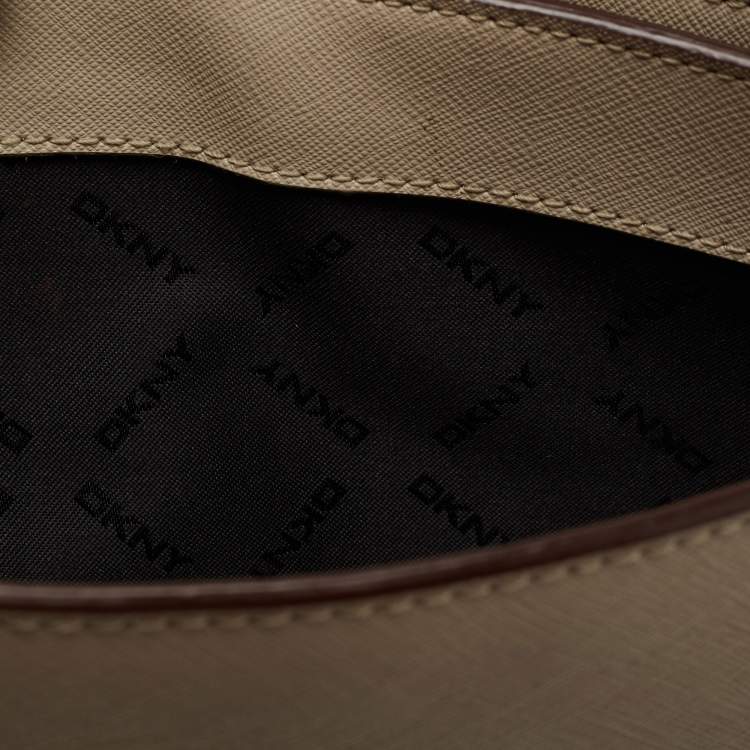 Pre Owned DKNY Brown/Beige Leather Flap Crossbody Bag