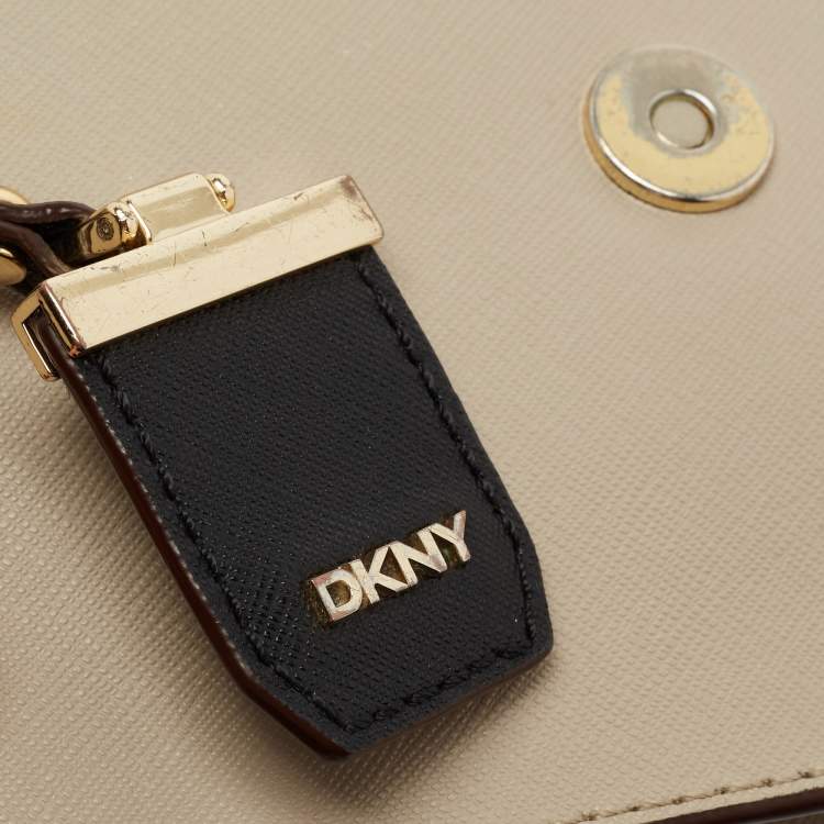 Pre Owned DKNY Brown/Beige Leather Flap Crossbody Bag