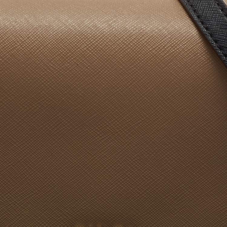 Pre Owned DKNY Brown/Beige Leather Flap Crossbody Bag