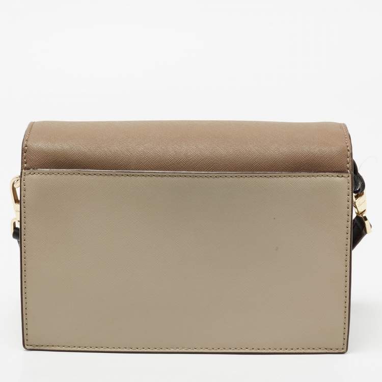Pre Owned DKNY Brown/Beige Leather Flap Crossbody Bag
