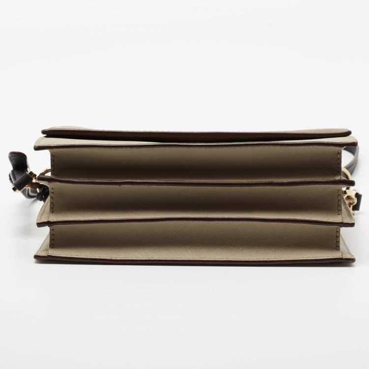 Pre Owned DKNY Brown/Beige Leather Flap Crossbody Bag