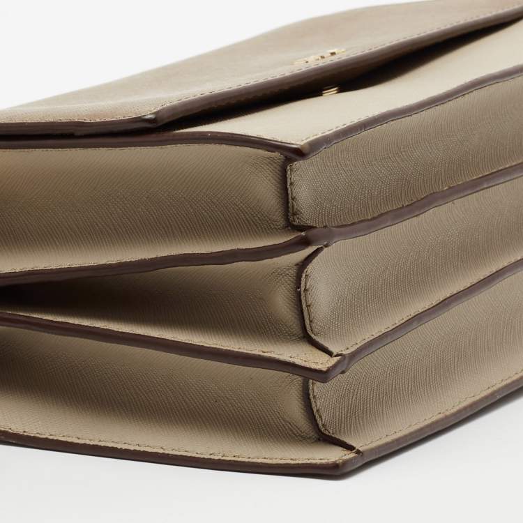Pre Owned DKNY Brown/Beige Leather Flap Crossbody Bag