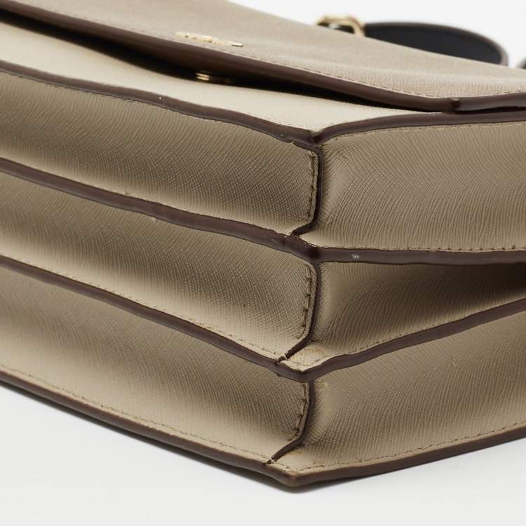 Pre Owned DKNY Brown/Beige Leather Flap Crossbody Bag