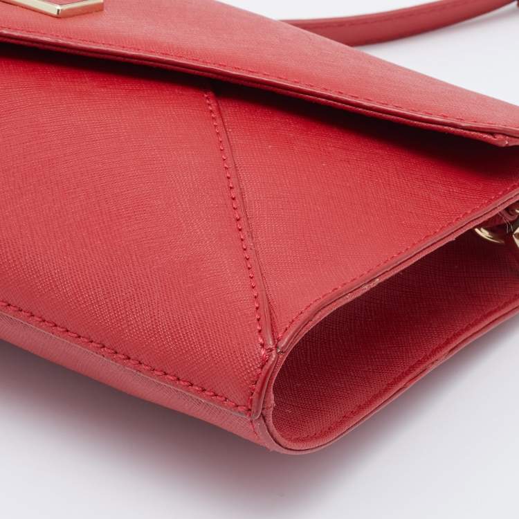 Pre Owned DKNY Red Leather Envelope Shoulder Bag