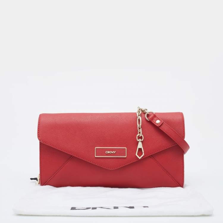 Pre Owned DKNY Red Leather Envelope Shoulder Bag