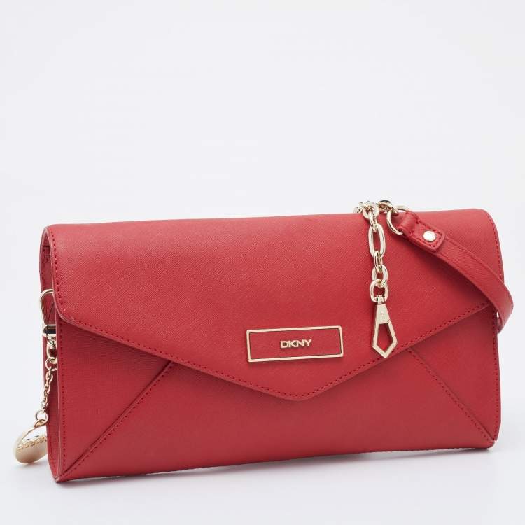 Pre Owned DKNY Red Leather Envelope Shoulder Bag