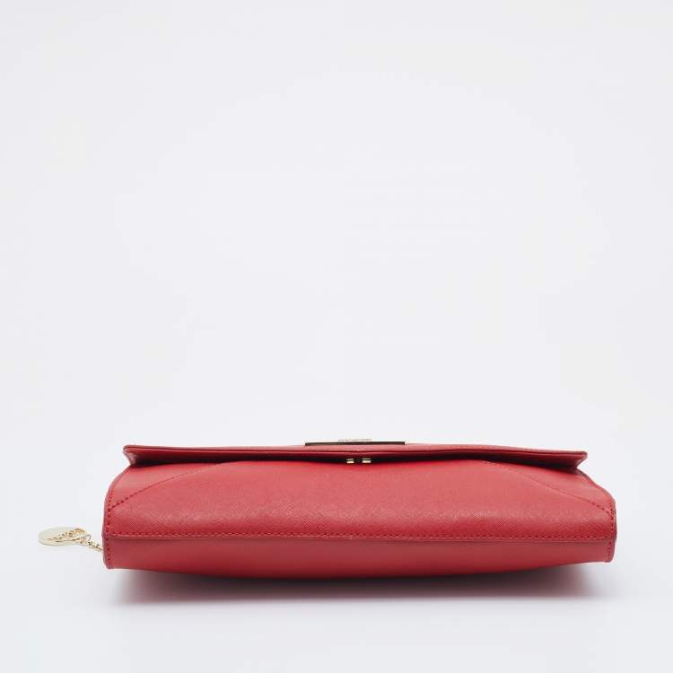 Pre Owned DKNY Red Leather Envelope Shoulder Bag