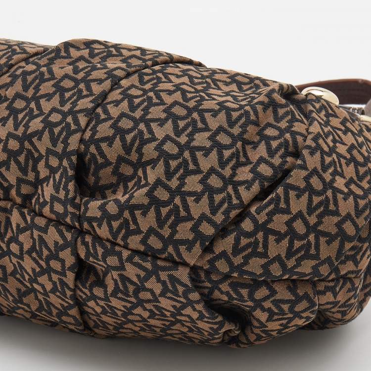 Pre Owned DKNY Brown/Black Signature Canvas and Leather Tote