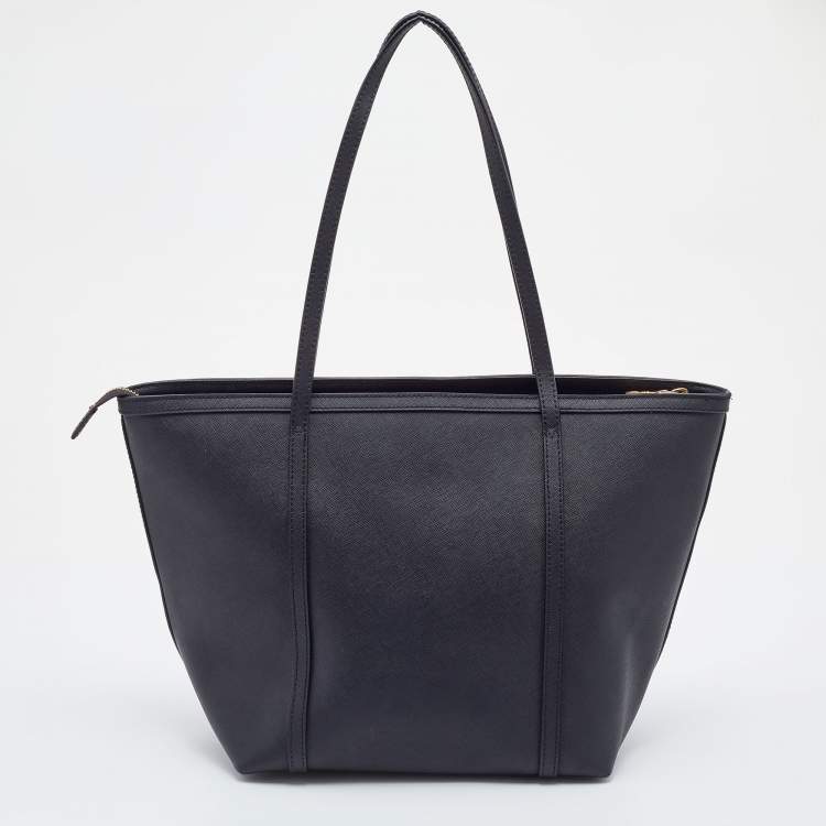 Pre Owned DKNY Black Leather Zip Top Tote