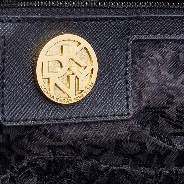 Pre Owned DKNY Black Leather Zip Top Tote