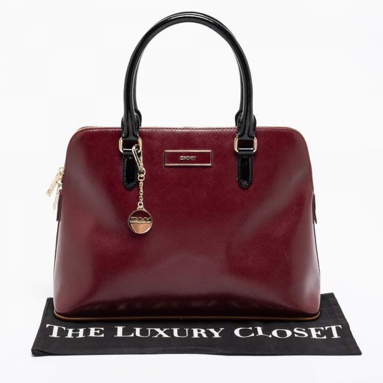 مملوكة مسبقًا DKNY Burgundy/Black Leather Logo Satchel