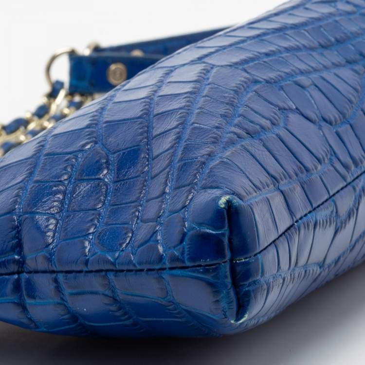 Pre Owned DKNY Blue Croc Embossed Leather Shoulder Bag