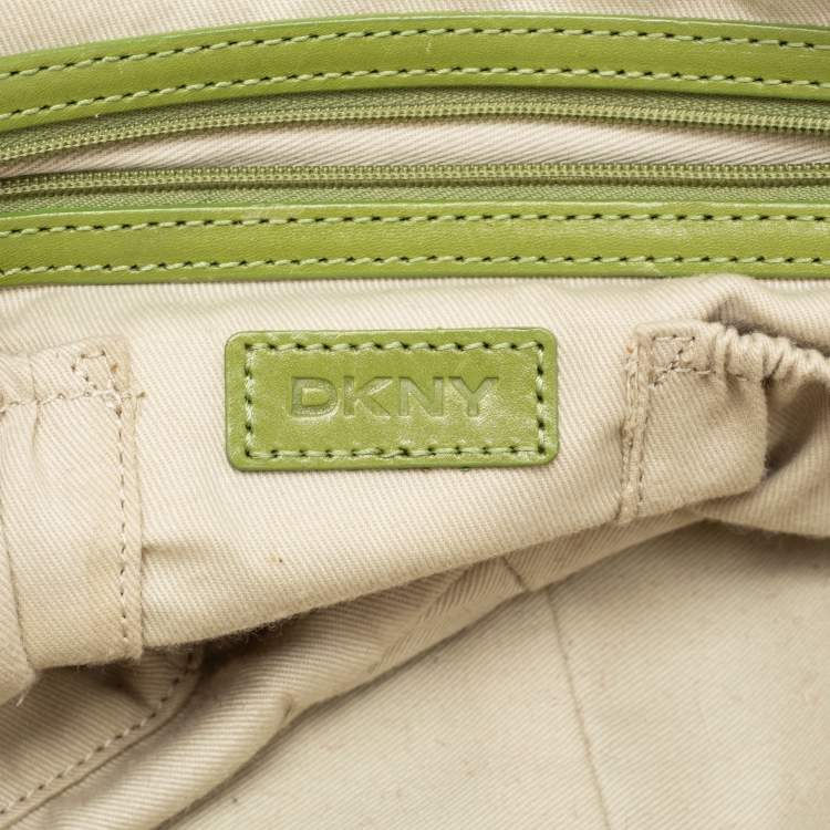 Pre Owned DKNY Brown/Green Signature Canvas And Leather Satchel