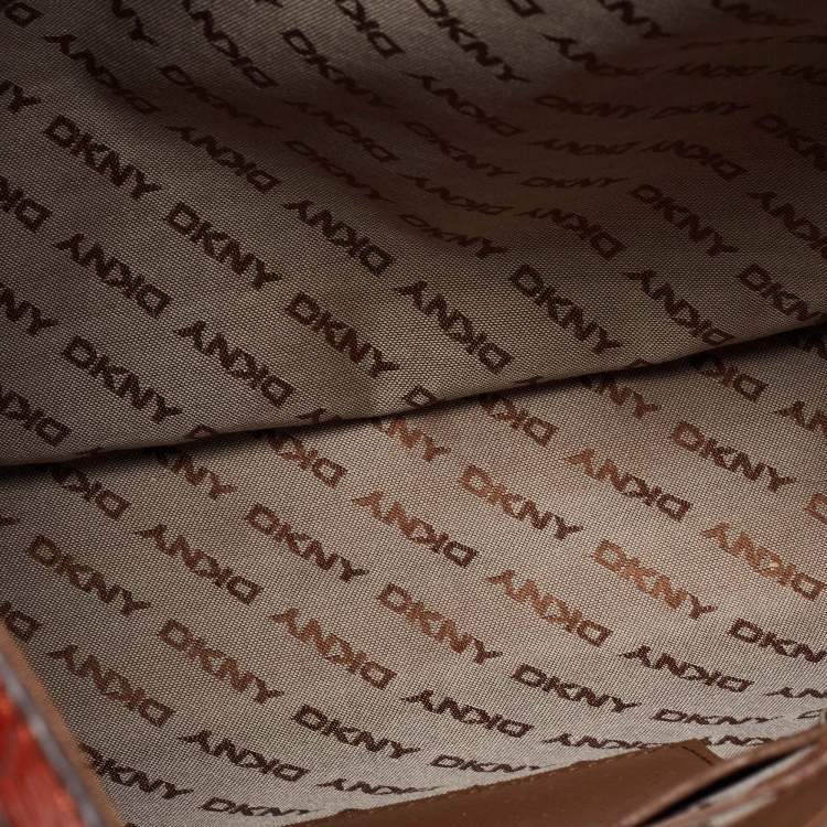 Pre Owned DKNY Orange Grained Leather Tote