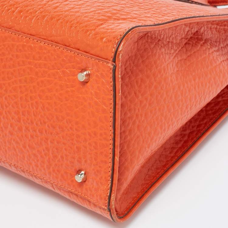 Pre Owned DKNY Orange Grained Leather Tote