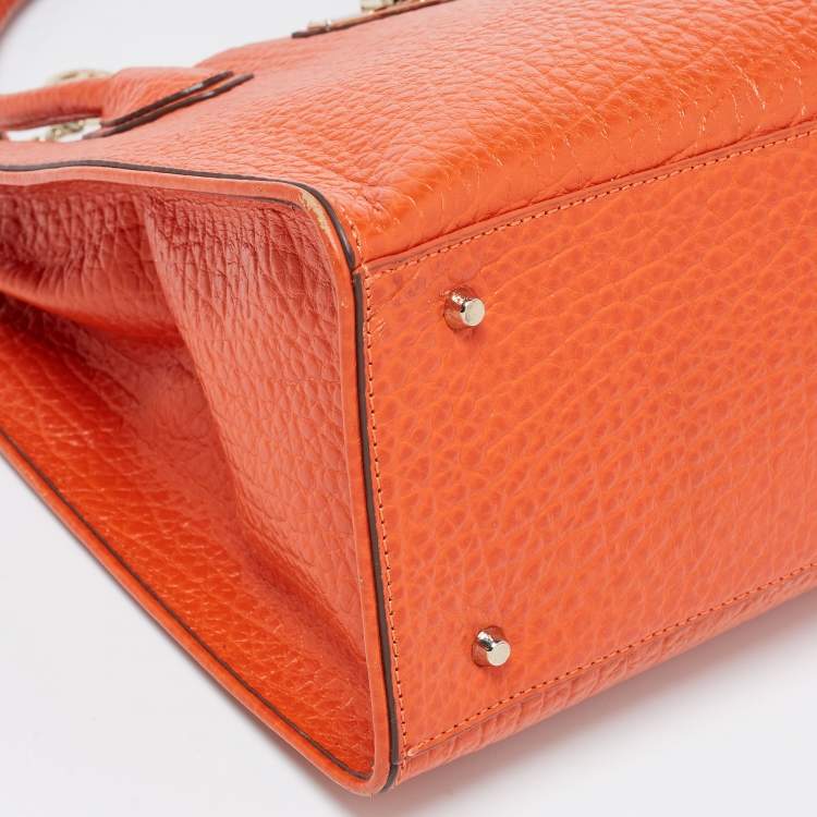 Pre Owned DKNY Orange Grained Leather Tote