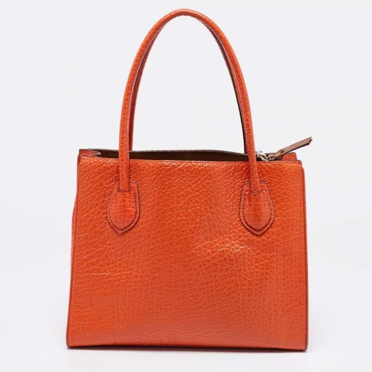 Pre Owned DKNY Orange Grained Leather Tote