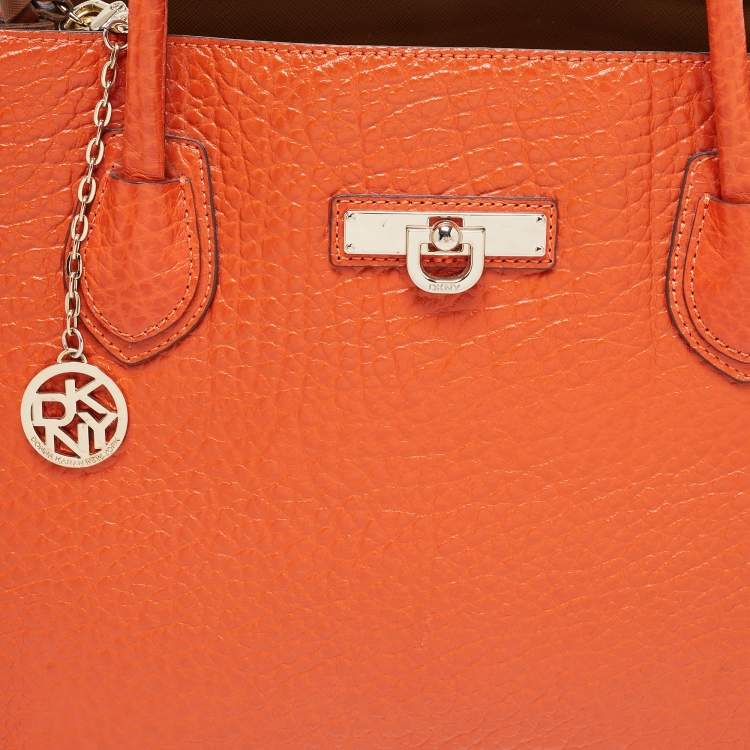 Pre Owned DKNY Orange Grained Leather Tote