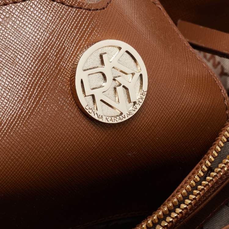 Pre Owned DKNY Orange Grained Leather Tote